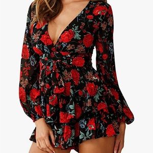 COPY - Red black floral romper size medium